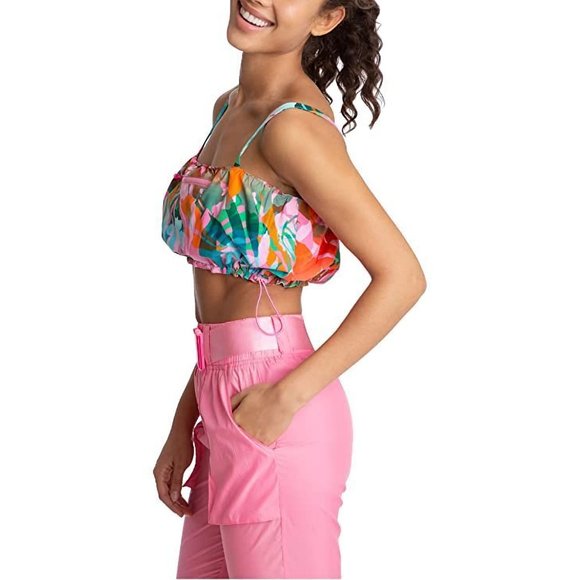 NEW! JUICY COUTURE Tropical Palm Print Zip Crop Top, Size XS - Picture 2 of 15